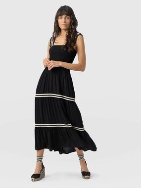 Saint + Sofia Black Maxi Sundress with Striped Trim